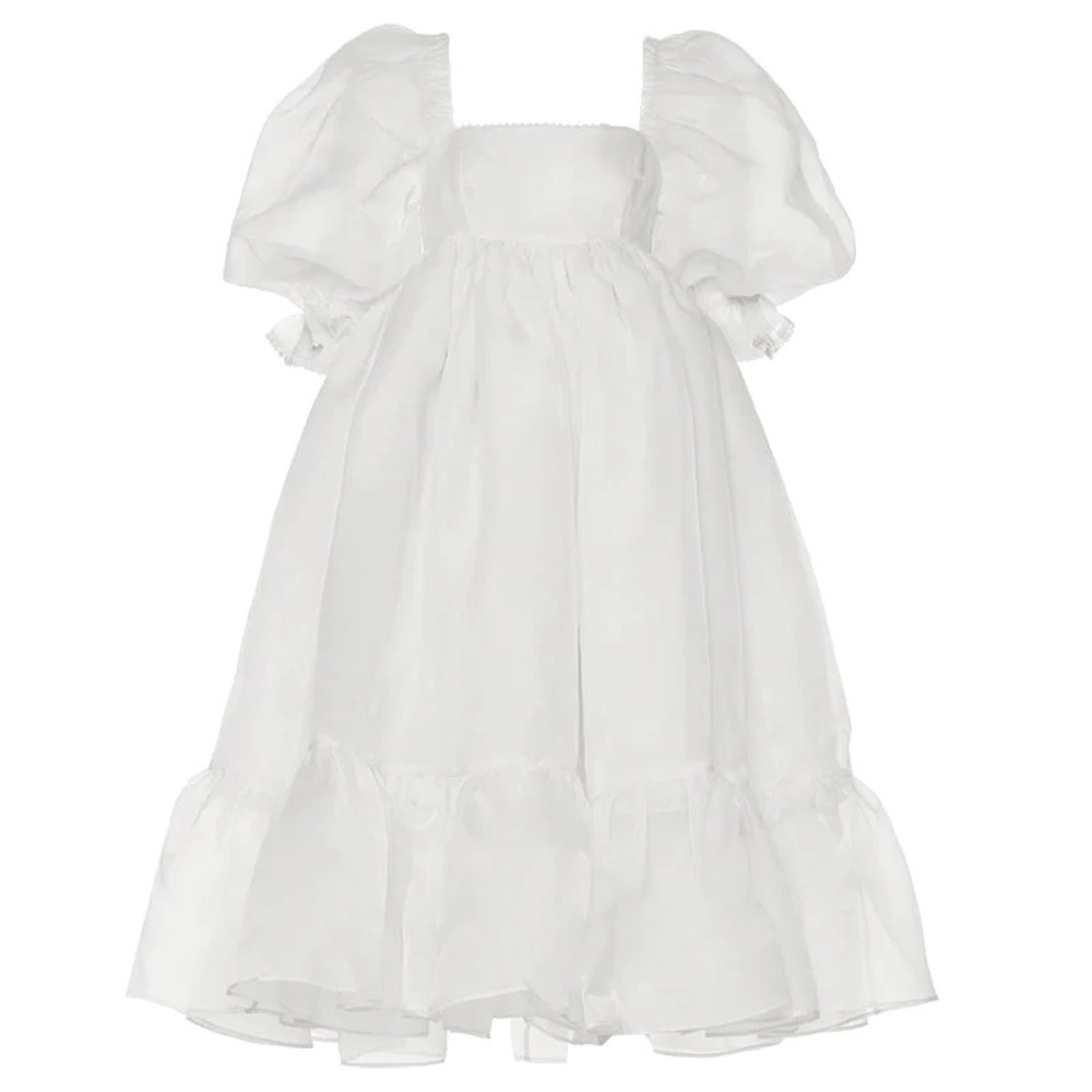 Selkie The Ivory French Puff Organza Puffy Midi Dress Small Optional Slip